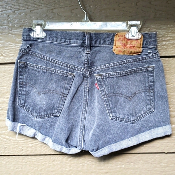 Levi's 501 Gray Denim Button Fly Cuff destroyed shorts custom 31 - Picture 5 of 8